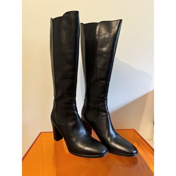 Hobbs London Milton Elastic Side Long Boot Knee-High Heeled Boot Black Leather - Picture 3 of 11